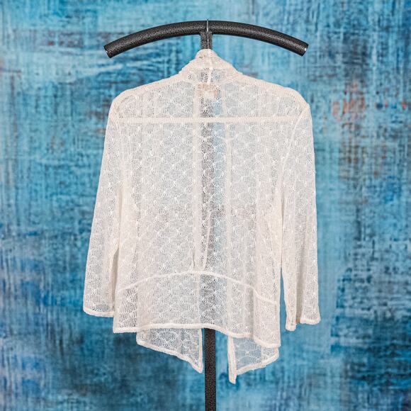 Ruby Rd Open Knit Cardigan Cream w/ Sequins Women's MEDIUM Beachy Casual Coastal - Picture 4 of 6